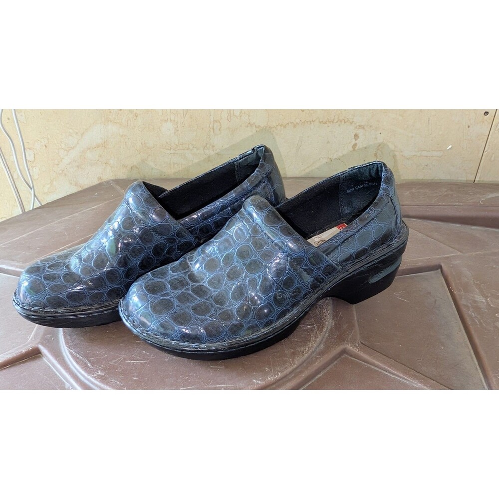BOC Peggy Leather Wedge Clogs Women’s Size 7 Blue Black Shoes Slip On EXC COND